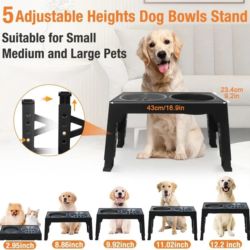Elevated Dog Feeder with Adjustable Slow-Feed Bowl