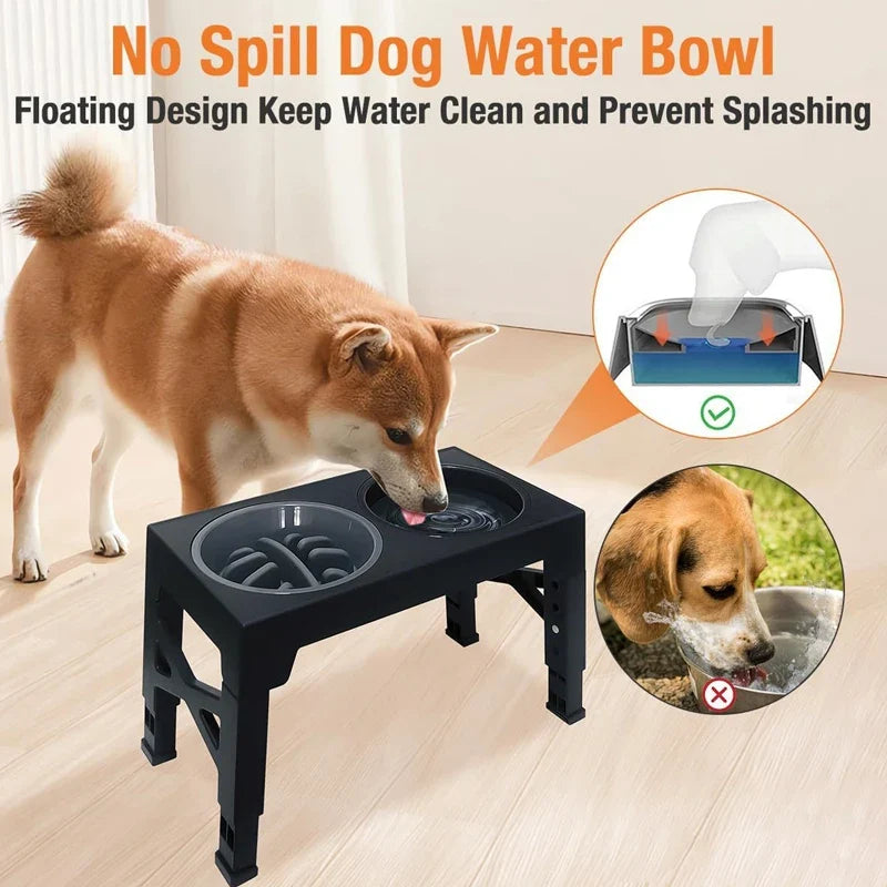 Elevated Dog Feeder with Adjustable Slow-Feed Bowl