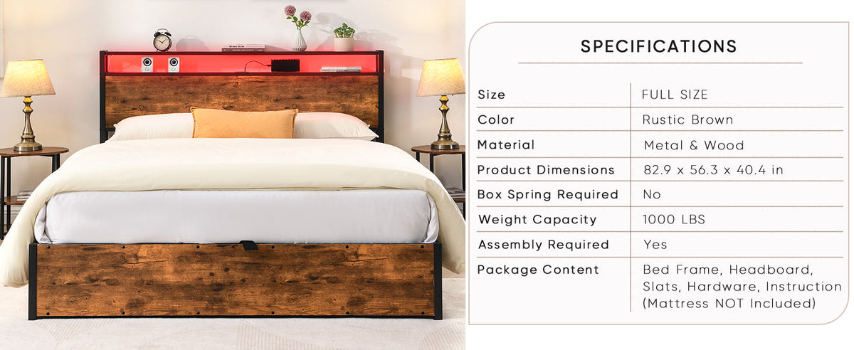 Full Size Storage Bed Frame with Bookshelf Headboard