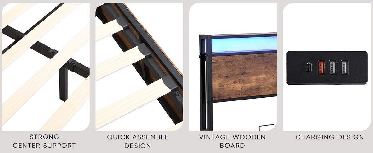 Full Size Storage Bed Frame with Bookshelf Headboard