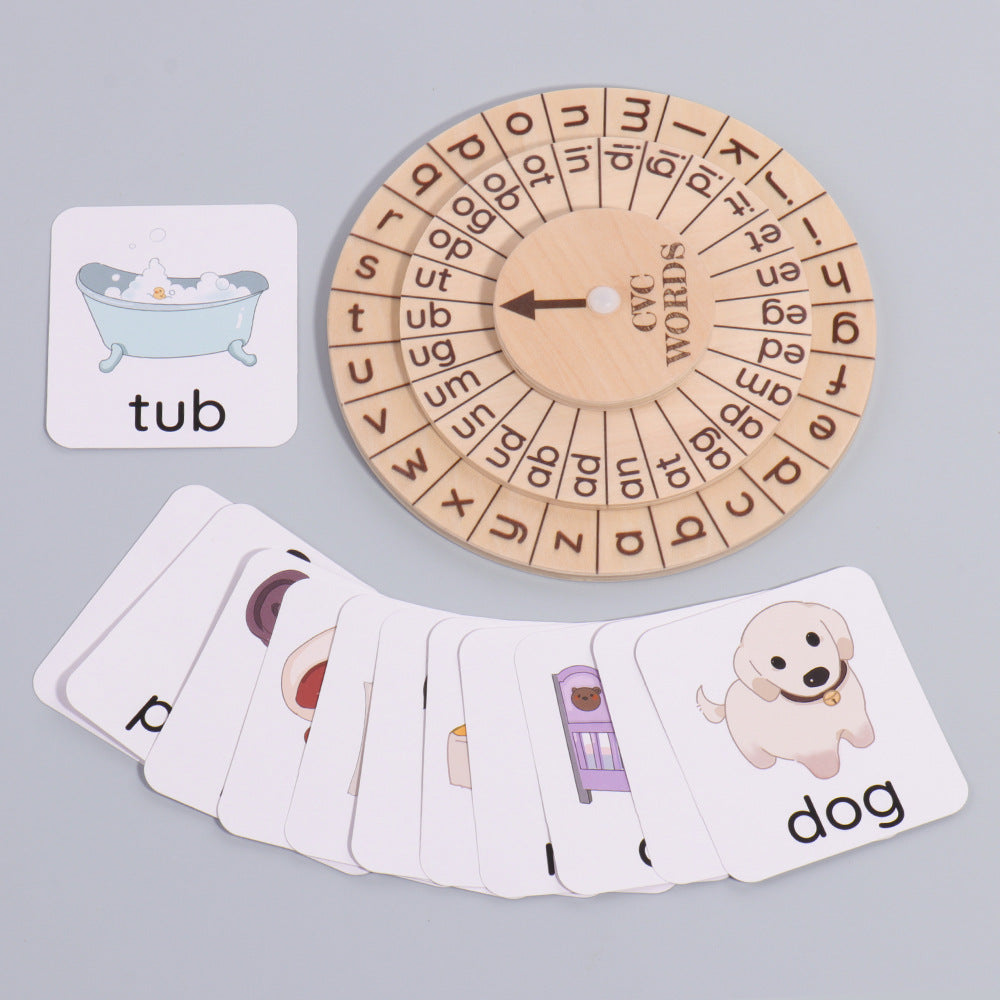 Wooden Phonics Spinning Wheel for Early Spelling Skills