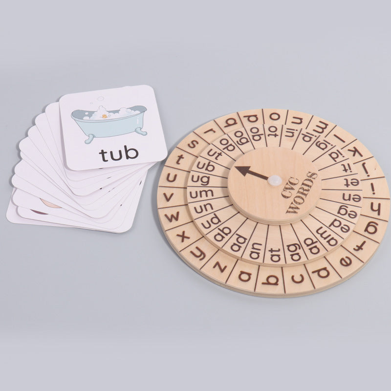 Wooden Phonics Spinning Wheel for Early Spelling Skills