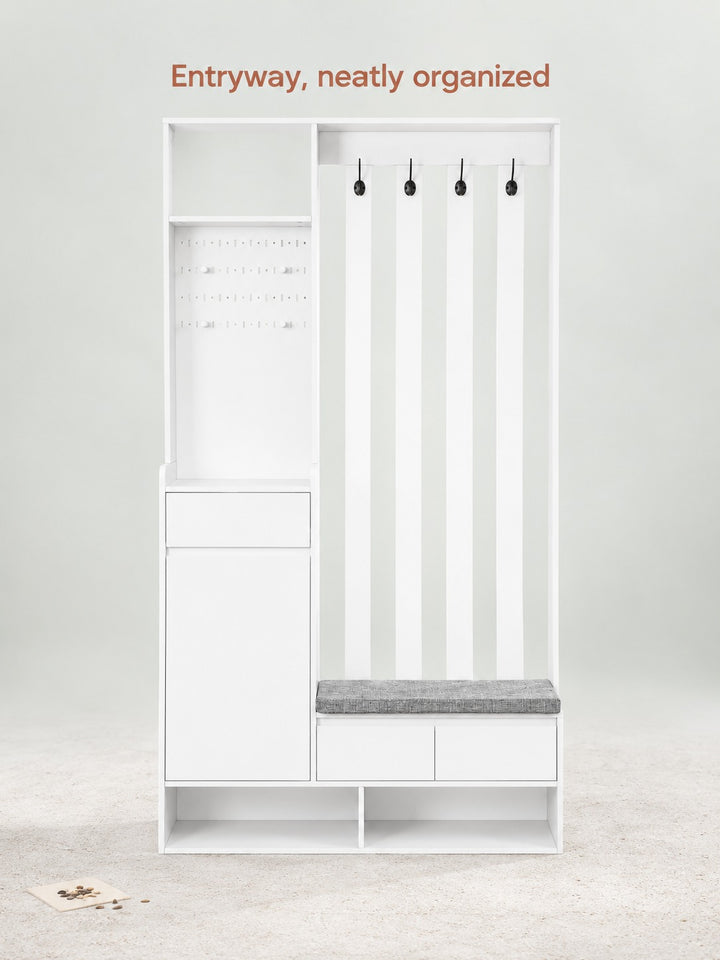 Entryway Shoe Cabinet Bench with Coat Hooks & Key Board