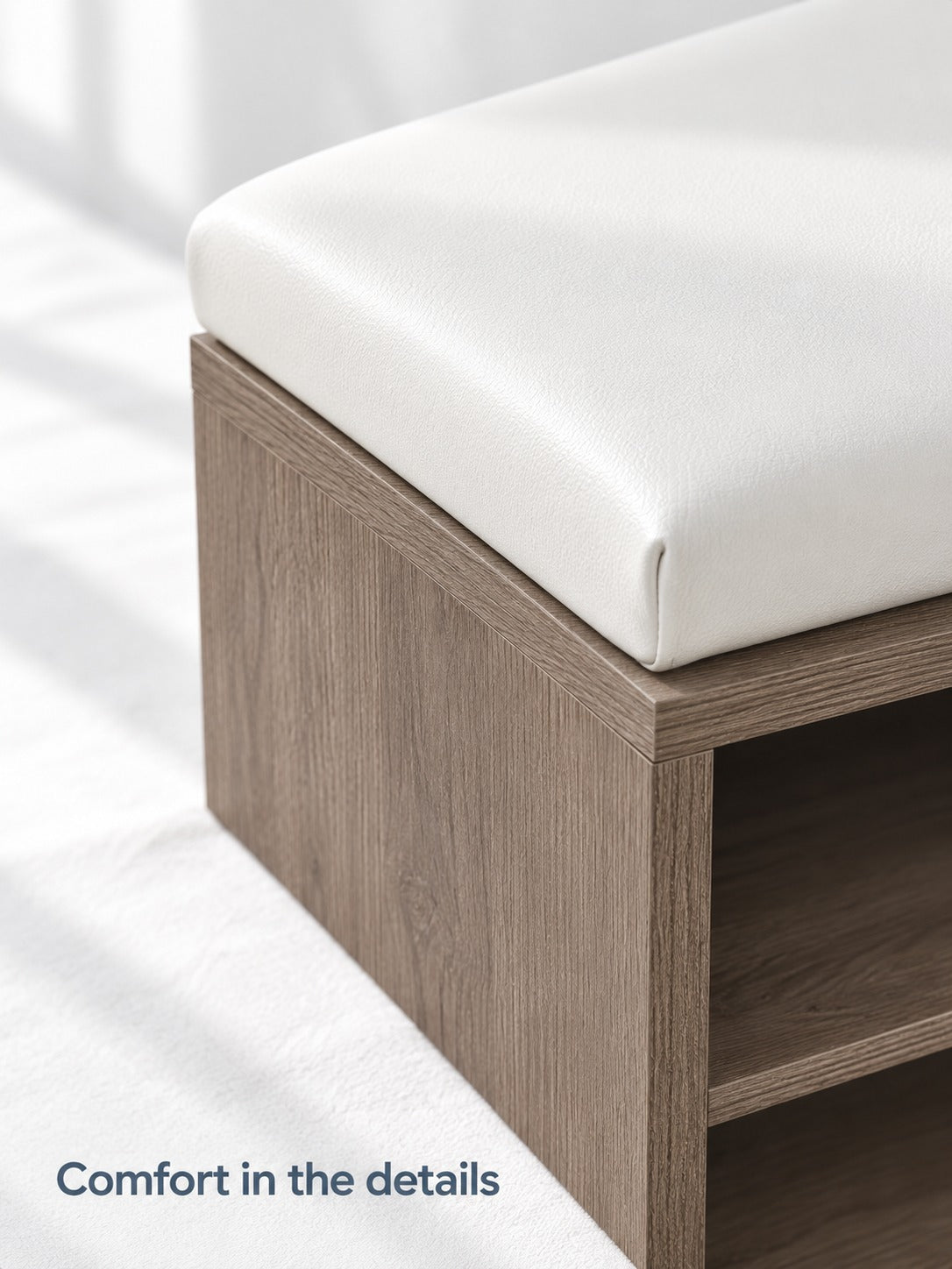 Entryway Shoe Cabinet with Cushioned Bench Seat, White