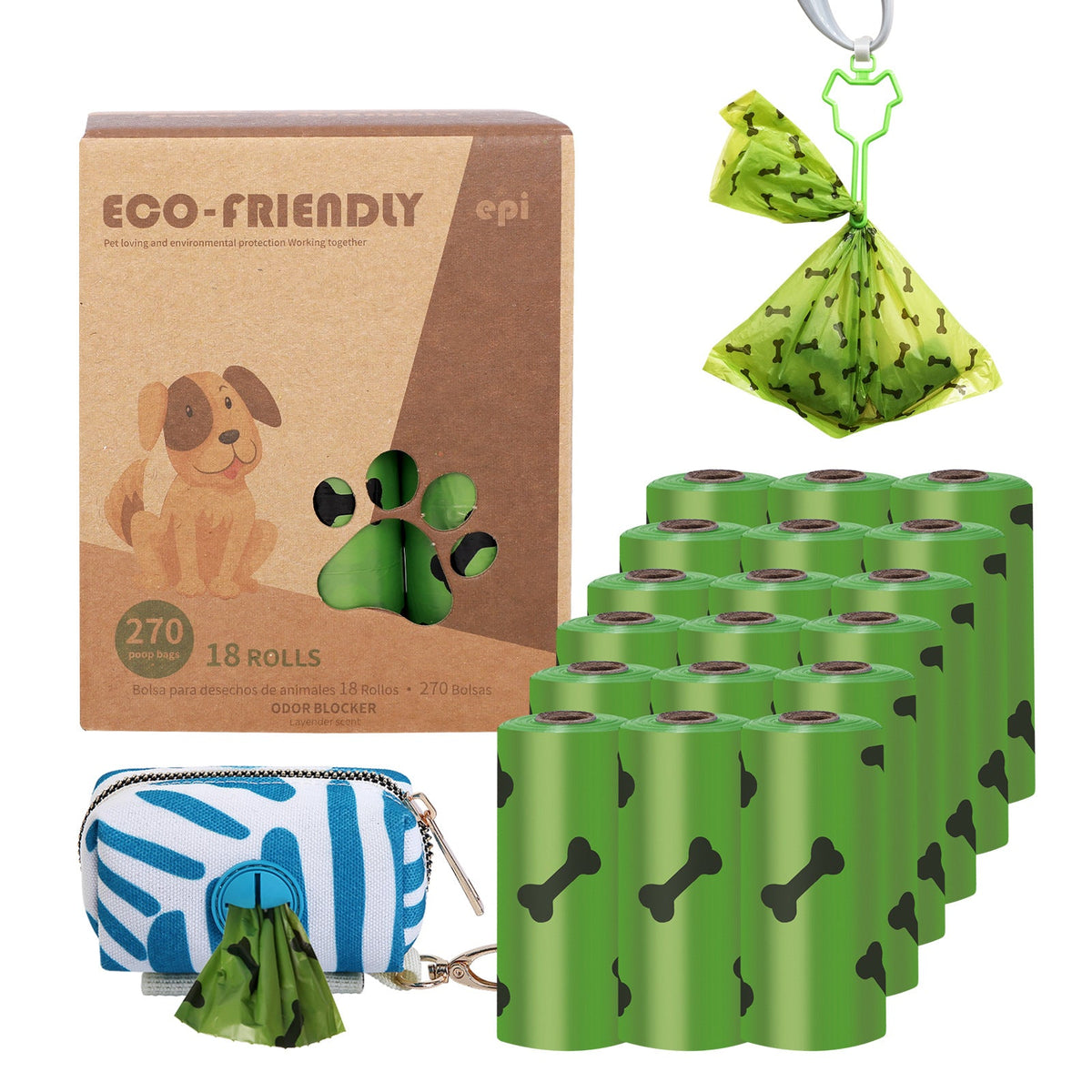 Eco-Friendly Dog Poop Bags with Handy Leash Dispenser