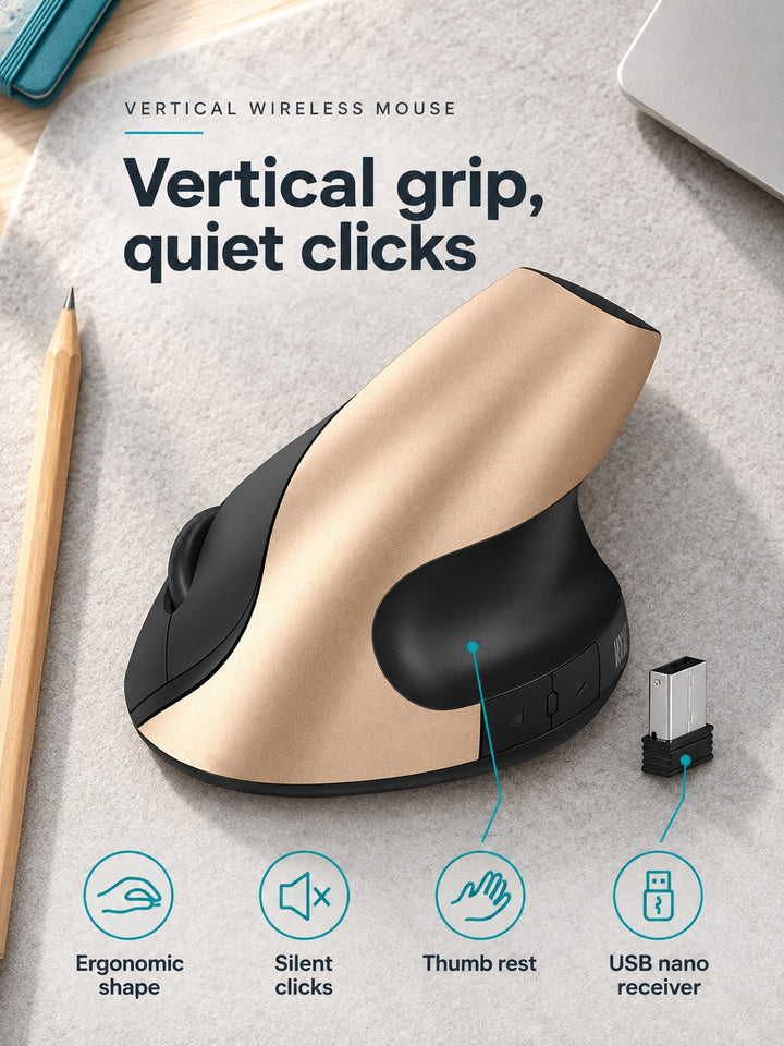 Ergonomic Vertical Wireless Mouse with Silent Clicks
