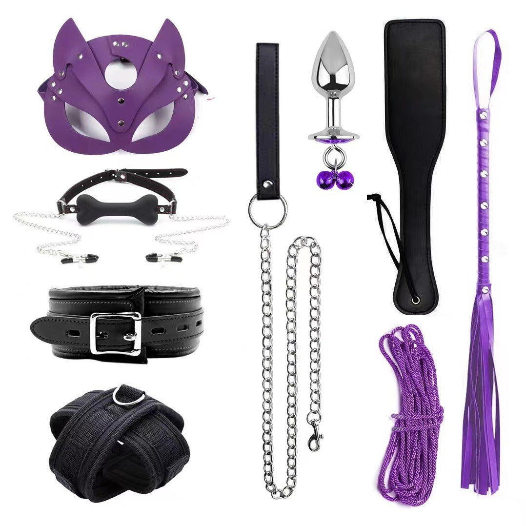 Leather Bondage Restraint Set With Sensory Accessories