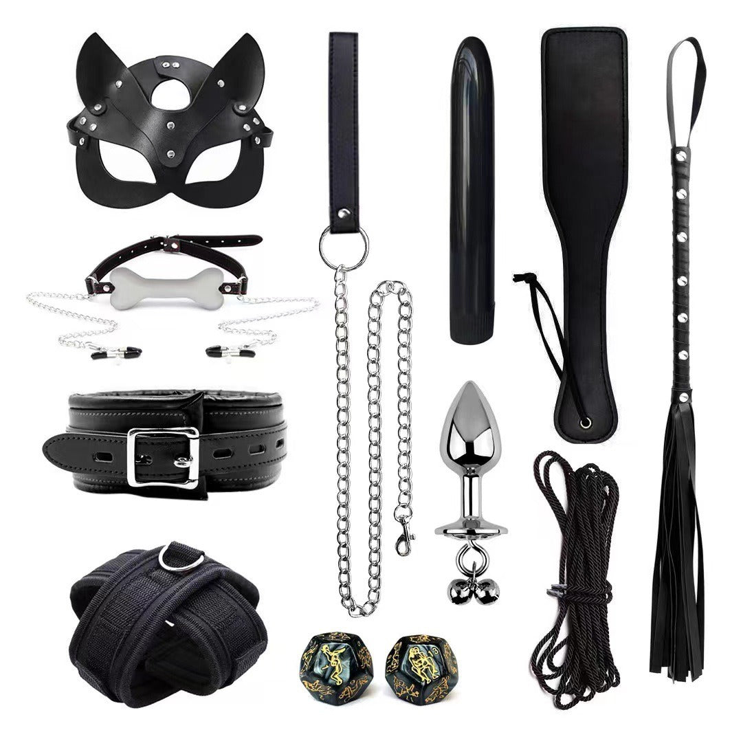Leather Bondage Restraint Set With Sensory Accessories