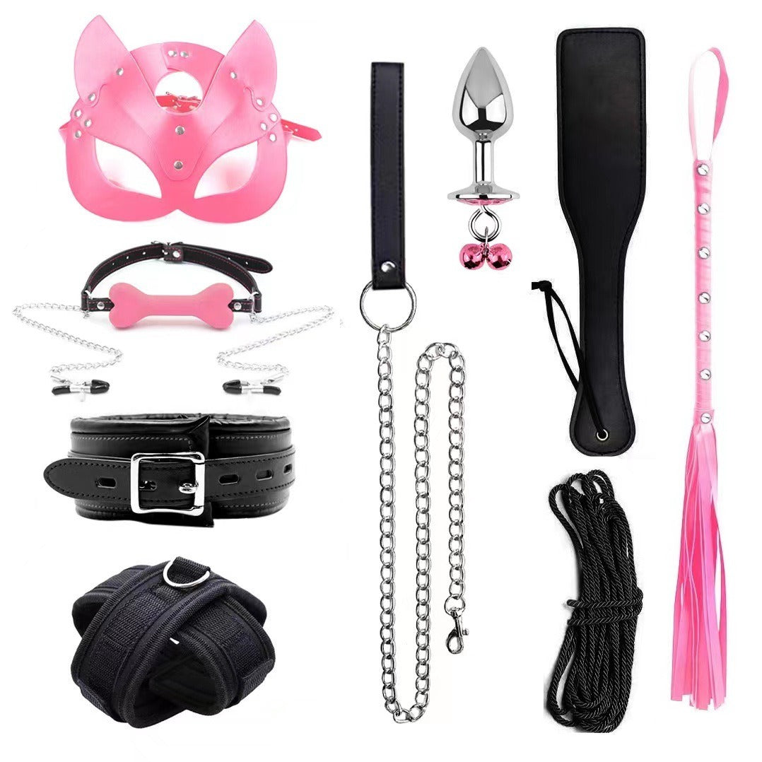 Leather Bondage Restraint Set With Sensory Accessories