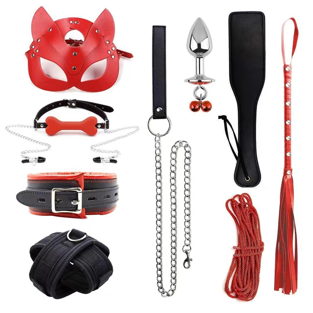 Leather Bondage Restraint Set With Sensory Accessories