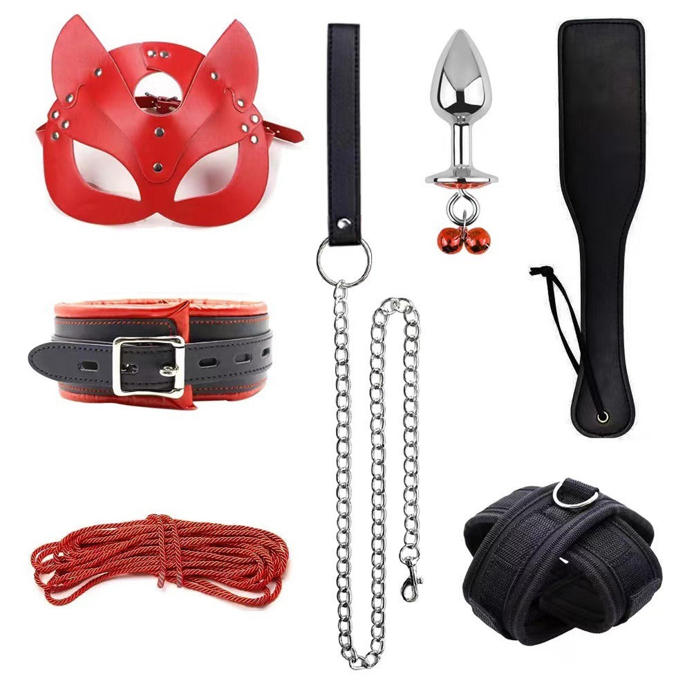 Leather Bondage Restraint Set With Sensory Accessories