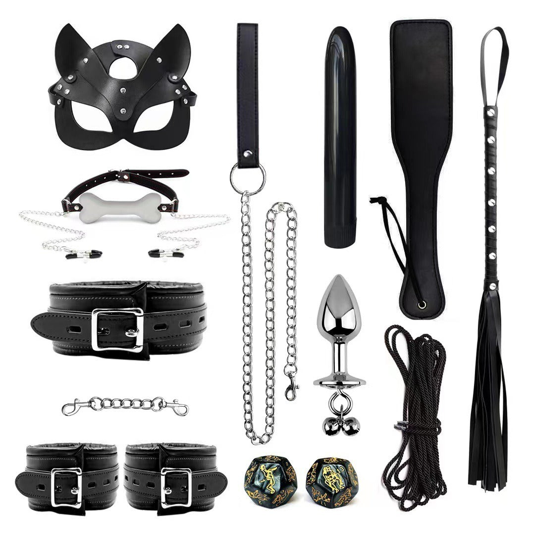Leather Bondage Restraint Set With Sensory Accessories