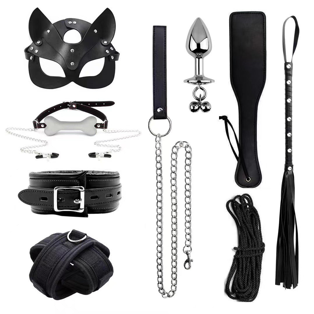 Leather Bondage Restraint Set With Sensory Accessories