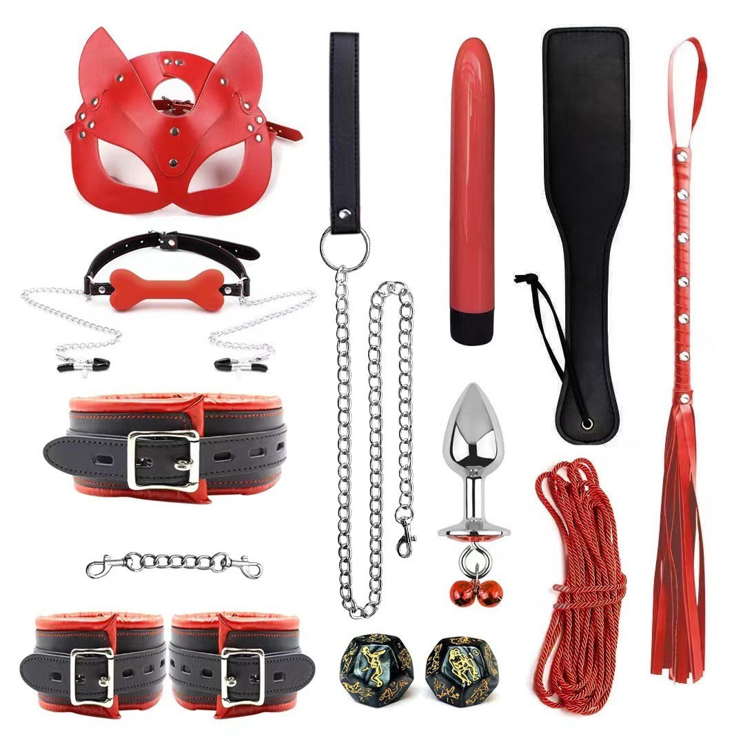 Leather Bondage Restraint Set With Sensory Accessories