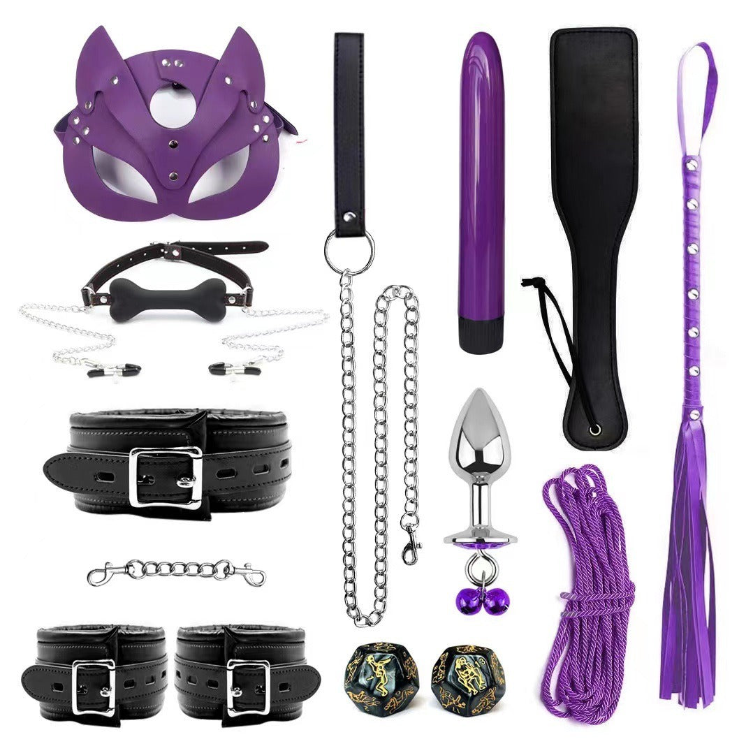 Leather Bondage Restraint Set With Sensory Accessories
