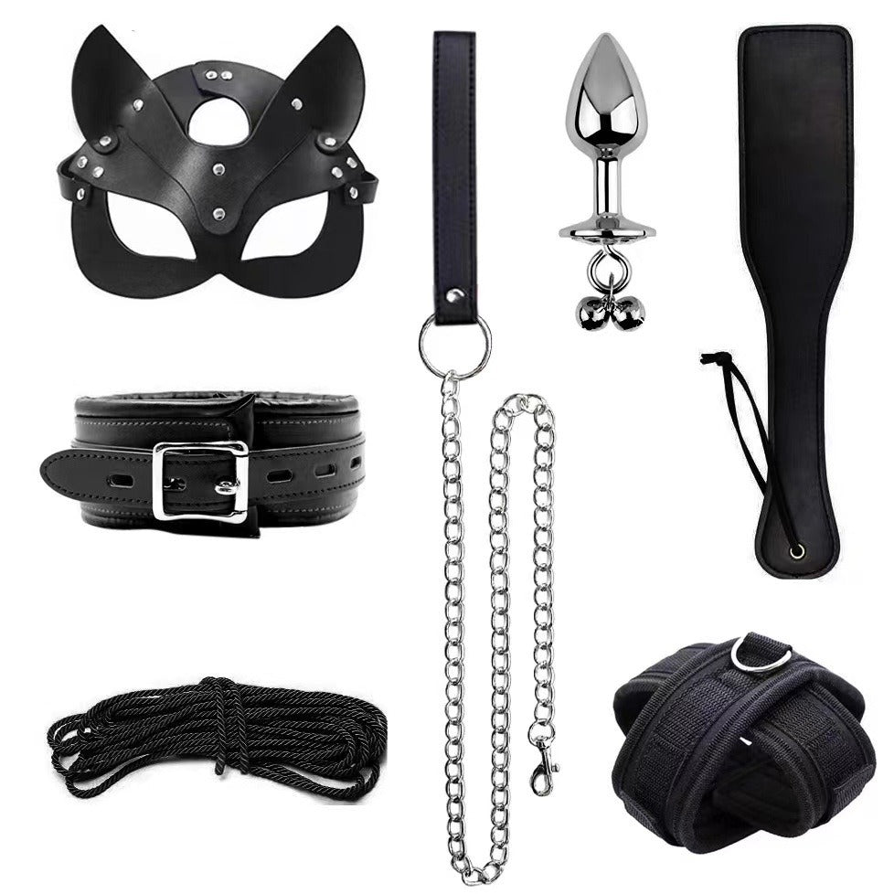 Leather Bondage Restraint Set With Sensory Accessories