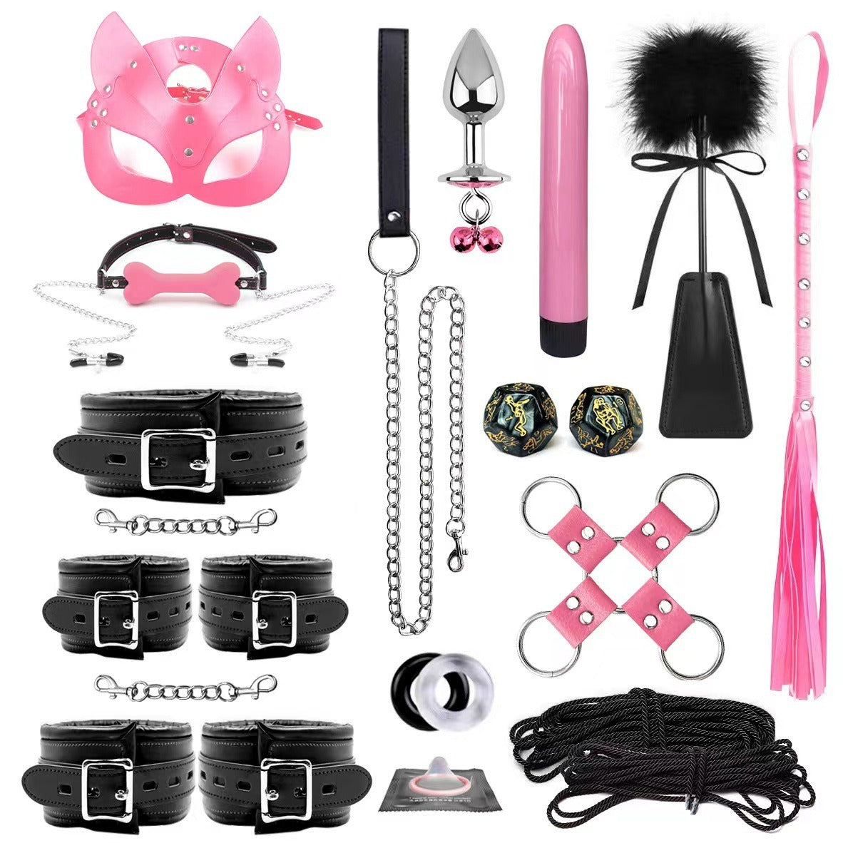 Leather Bondage Restraint Set With Sensory Accessories