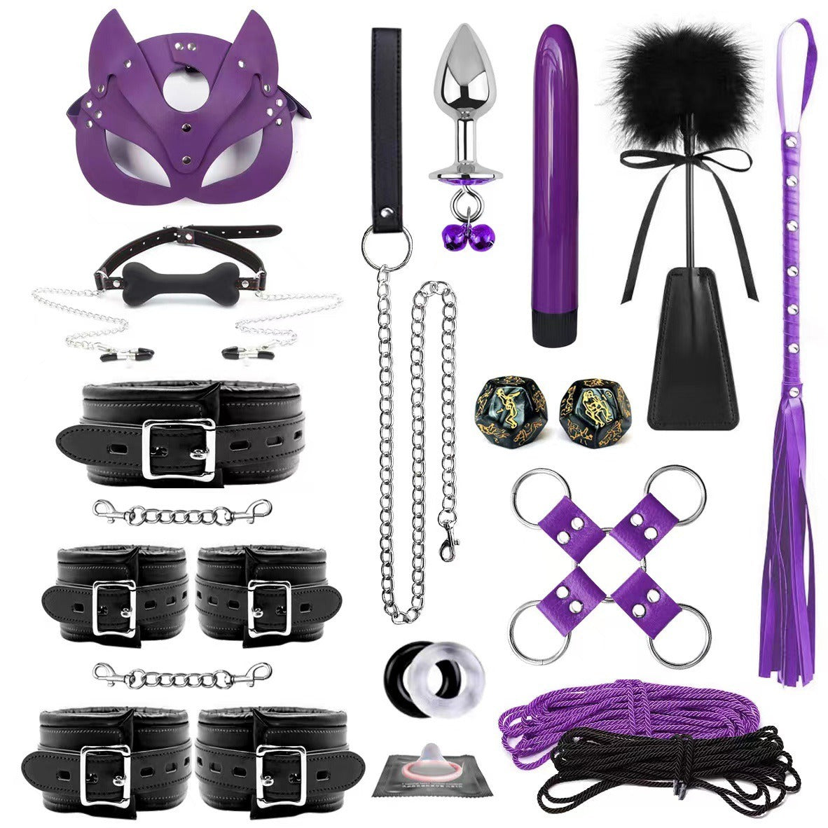 Leather Bondage Restraint Set With Sensory Accessories