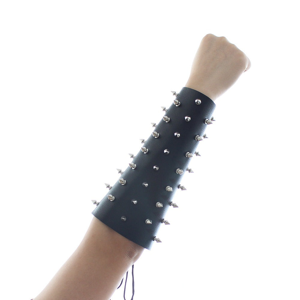 Studded Bondage Forearm Cuff With Adjustable Lace-Up Fit
