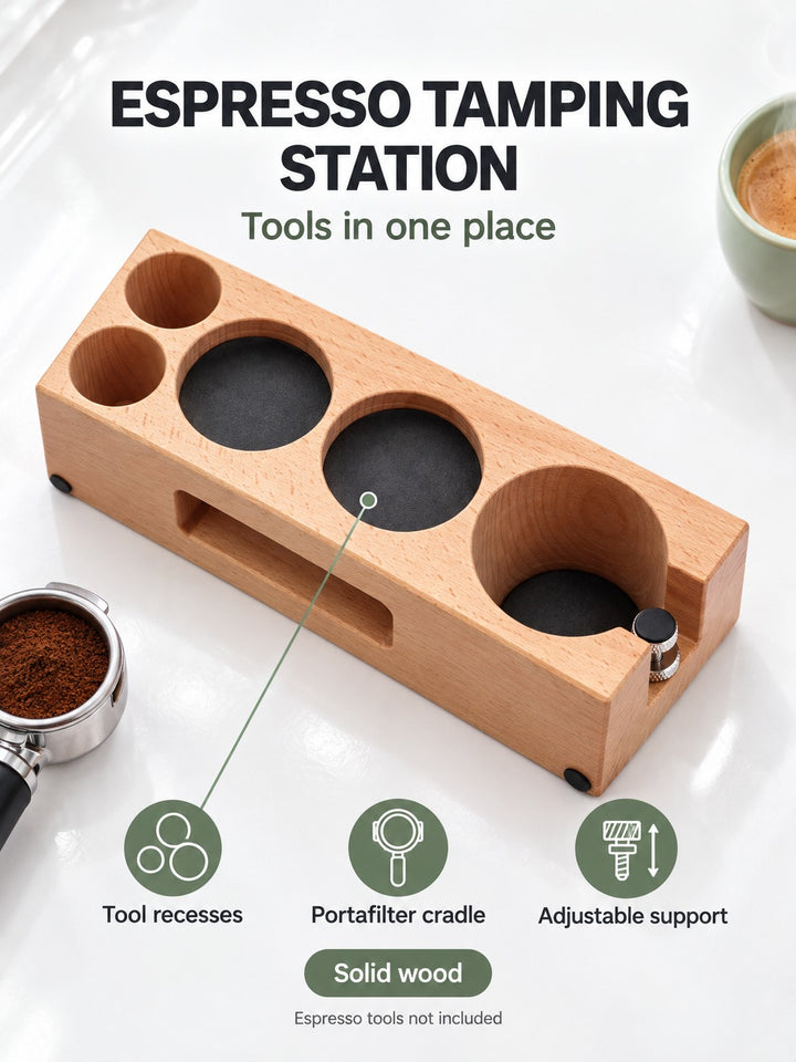 Espresso Tamping Station, Solid Wood Tool Holder