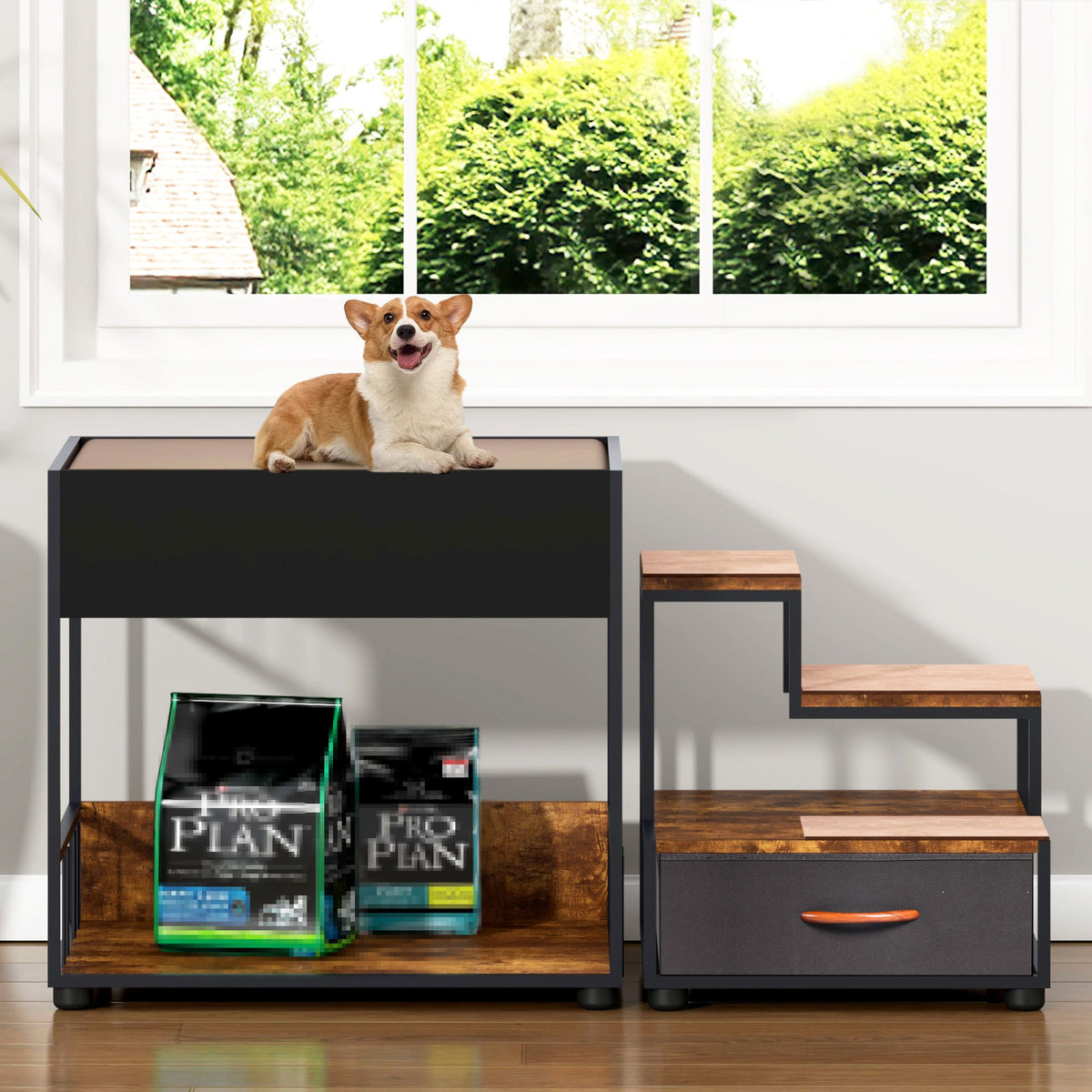 Elevated Dog Bed Window Perch With Storage Platform