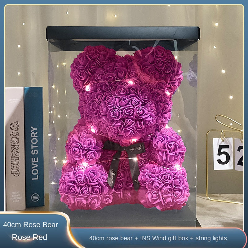 40cm Rose Bear Gift with Long-Lasting Light-Up Display