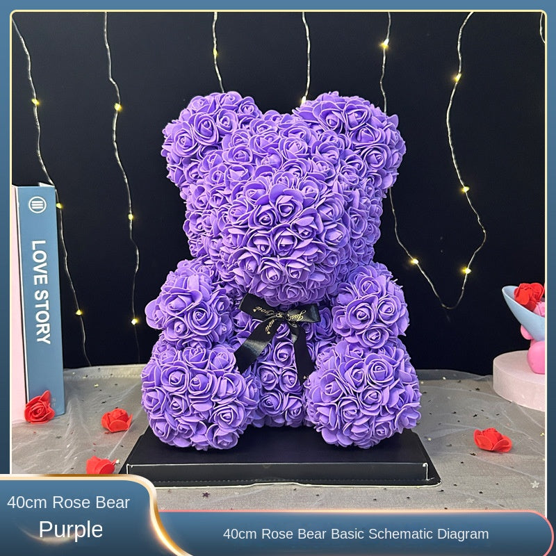 40cm Rose Bear Gift with Long-Lasting Light-Up Display
