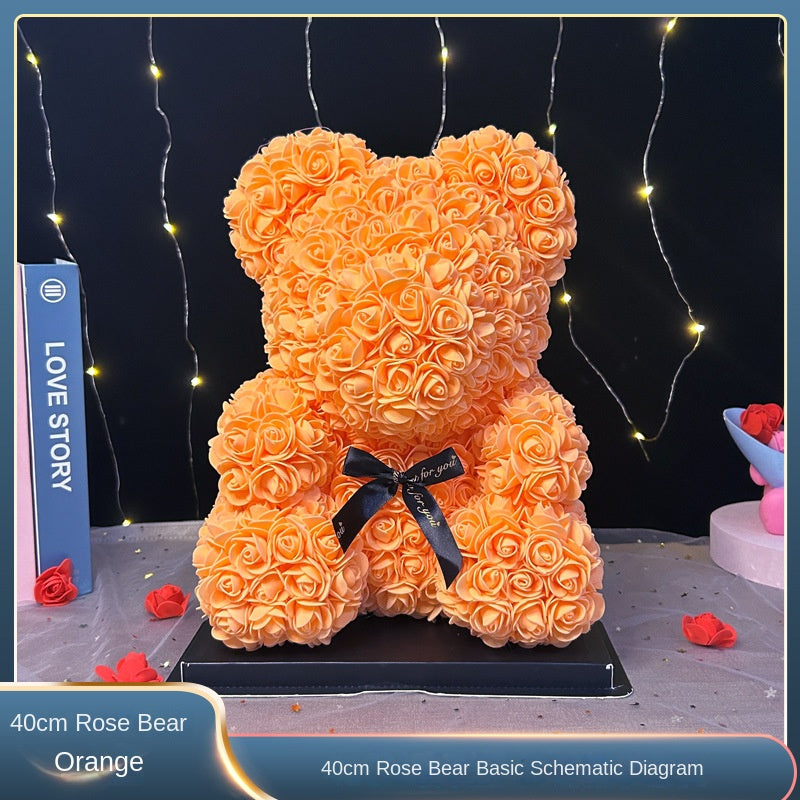 40cm Rose Bear Gift with Long-Lasting Light-Up Display