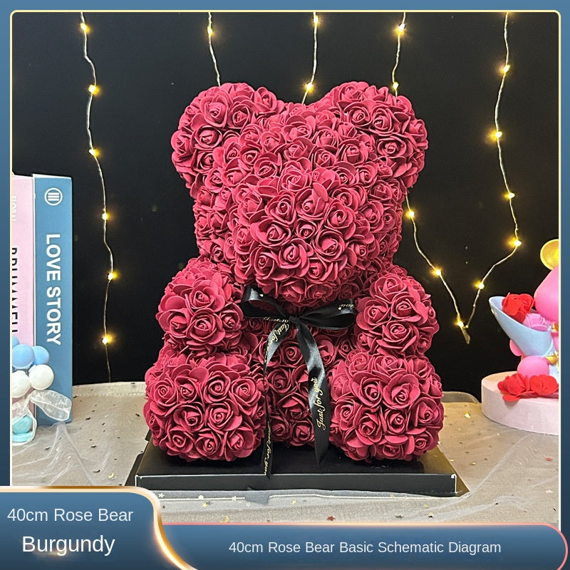 40cm Rose Bear Gift with Long-Lasting Light-Up Display