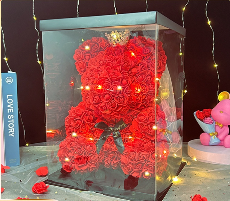 40cm Rose Bear Gift with Long-Lasting Light-Up Display