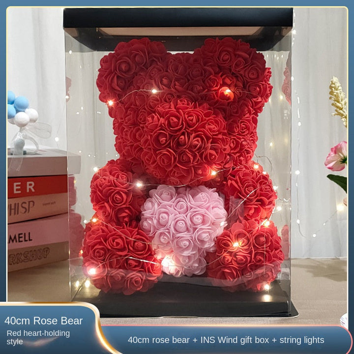 40cm Rose Bear Gift with Long-Lasting Light-Up Display
