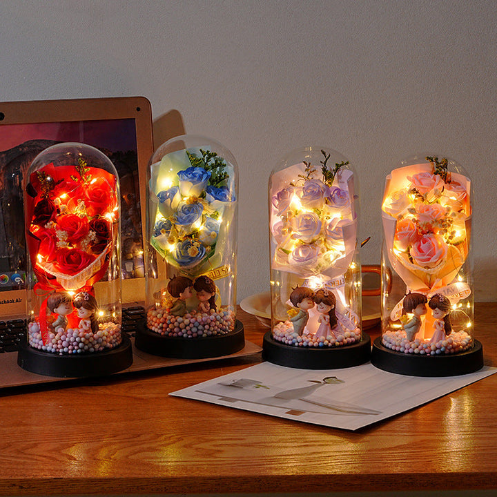 Eternal Rose Bouquet Glass Dome Night Light Gift
