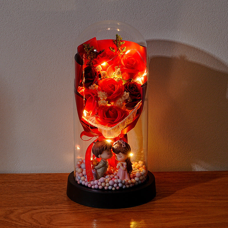 Eternal Rose Bouquet Glass Dome Night Light Gift
