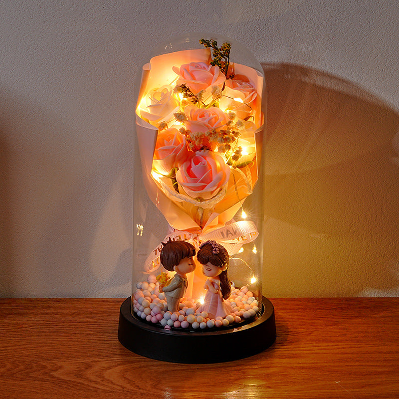 Eternal Rose Bouquet Glass Dome Night Light Gift