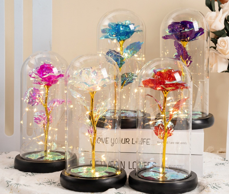 Eternal Rose Glass Lamp – Glowing Romantic Keepsake