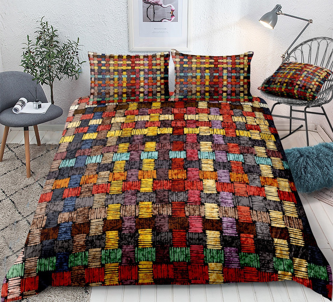 Bohemian Plaid Quilt Cover Set for Colorful Bedrooms