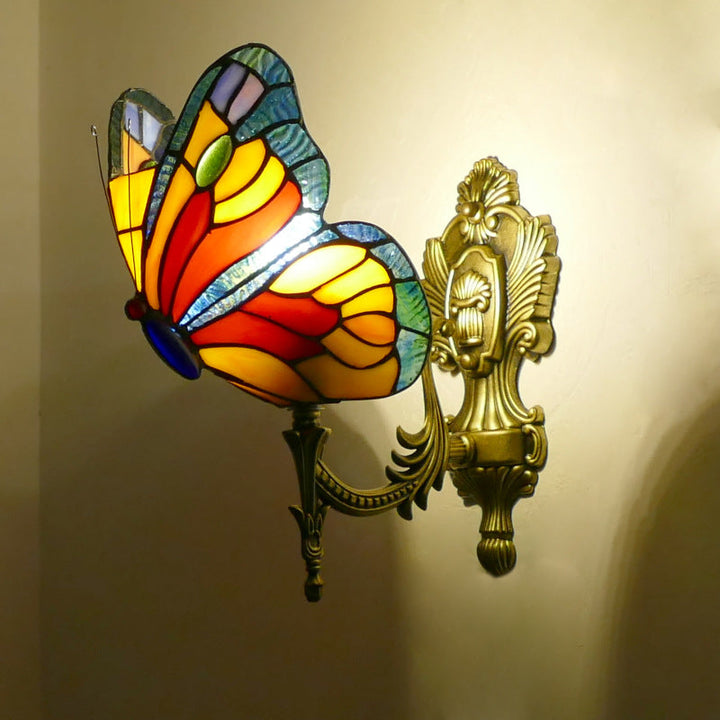 Stained Glass Butterfly Wall Lamp for Warm Bedside Light