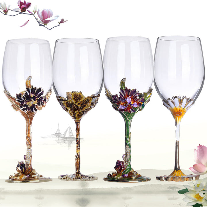 Enamel Crystal Wine Goblet Wedding Gift Set for Couples