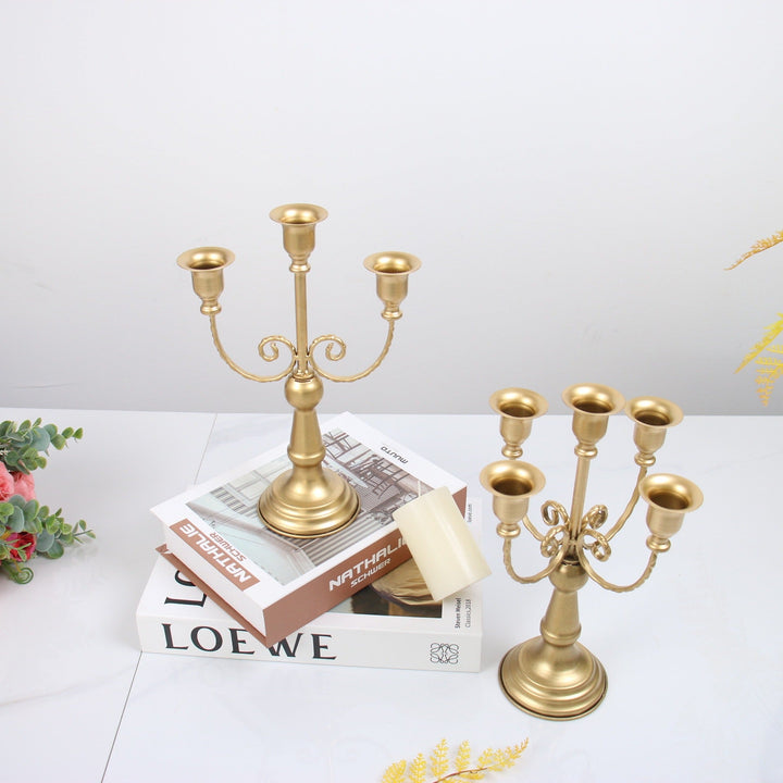 European Iron Candlestick Centerpiece, Antique Gold