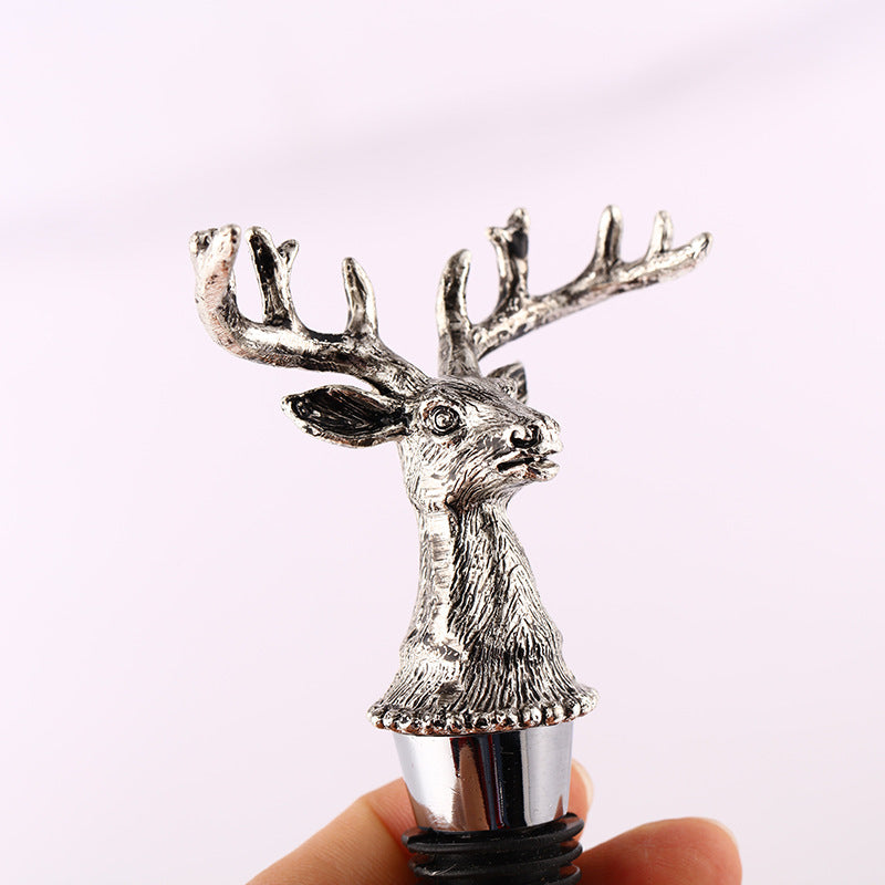 Stag Head Wine Stopper with Metal Stand for Wine Lovers