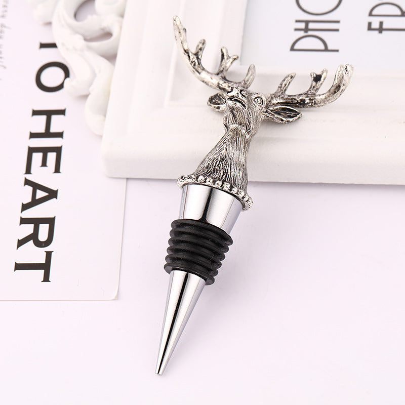 Stag Head Wine Stopper with Metal Stand for Wine Lovers