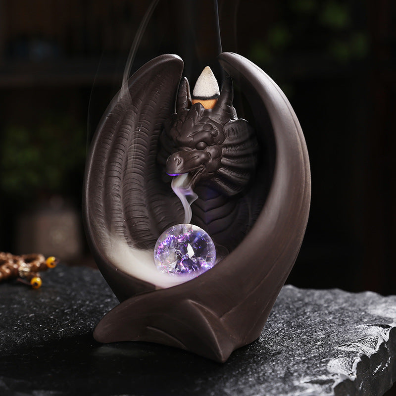 Purple Sand Backflow Incense Burner With Glowing LED Orb