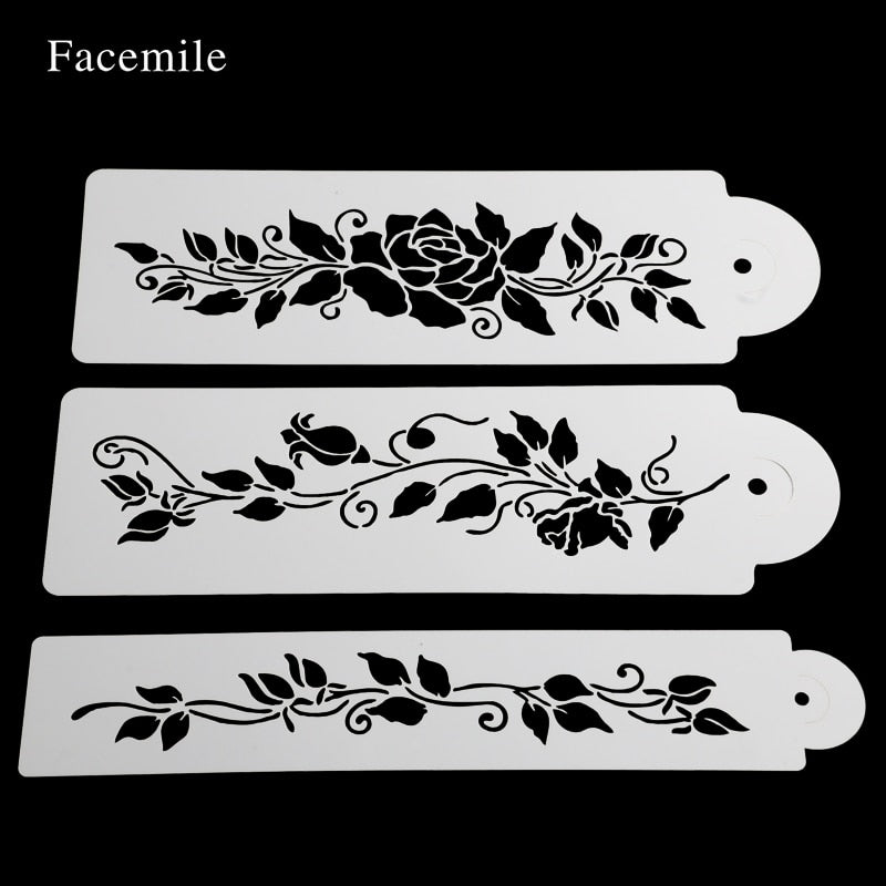 3-Piece Rose Vine Cake Stencil Set for Wedding Cakes