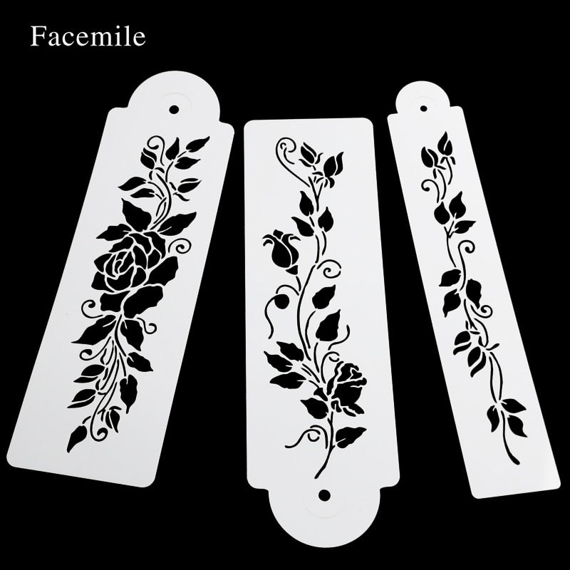 3-Piece Rose Vine Cake Stencil Set for Wedding Cakes