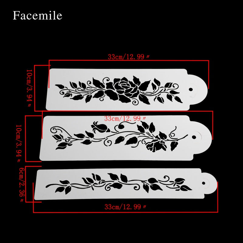 3-Piece Rose Vine Cake Stencil Set for Wedding Cakes