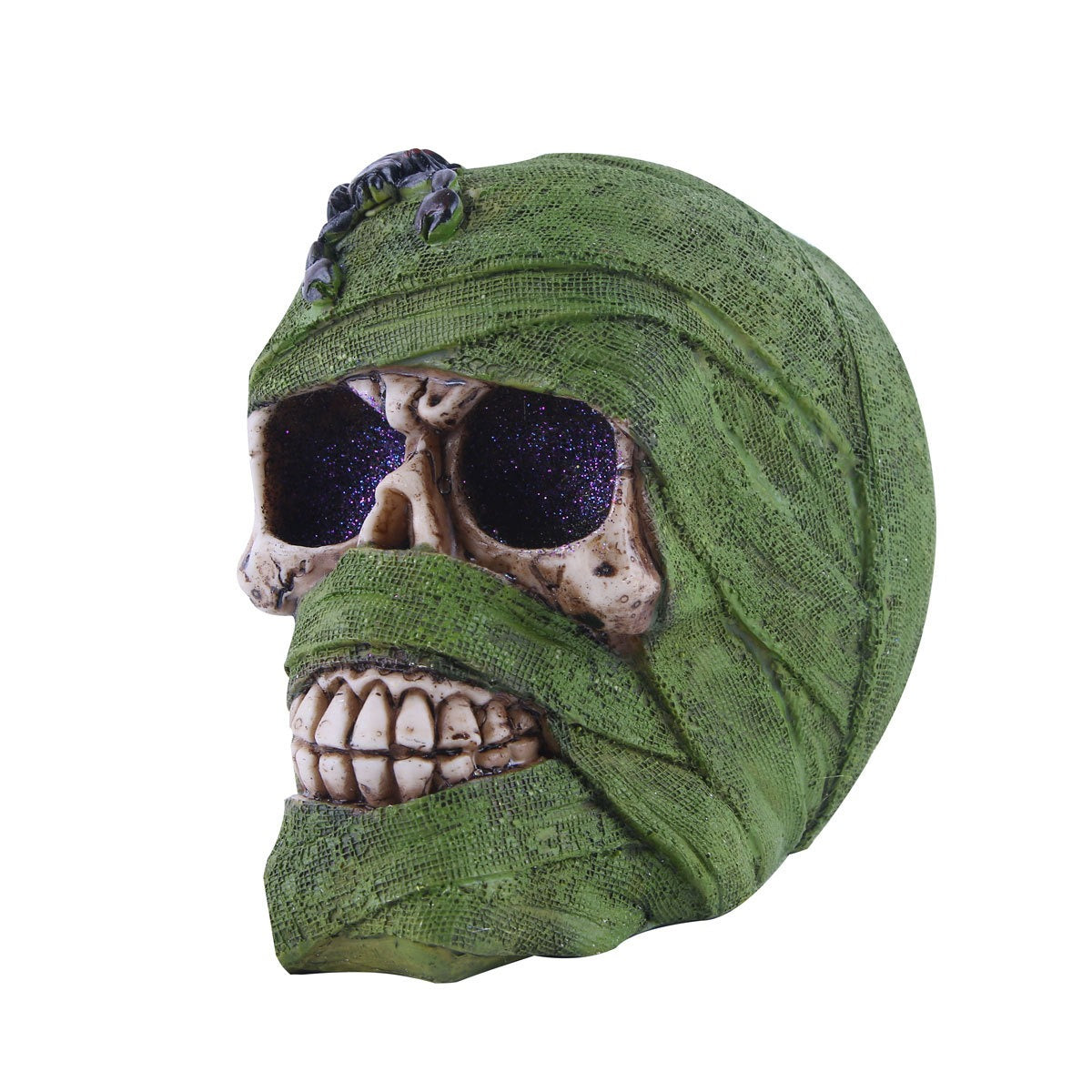 Wrapped Resin Skull Ornament for Dramatic Gothic Decor