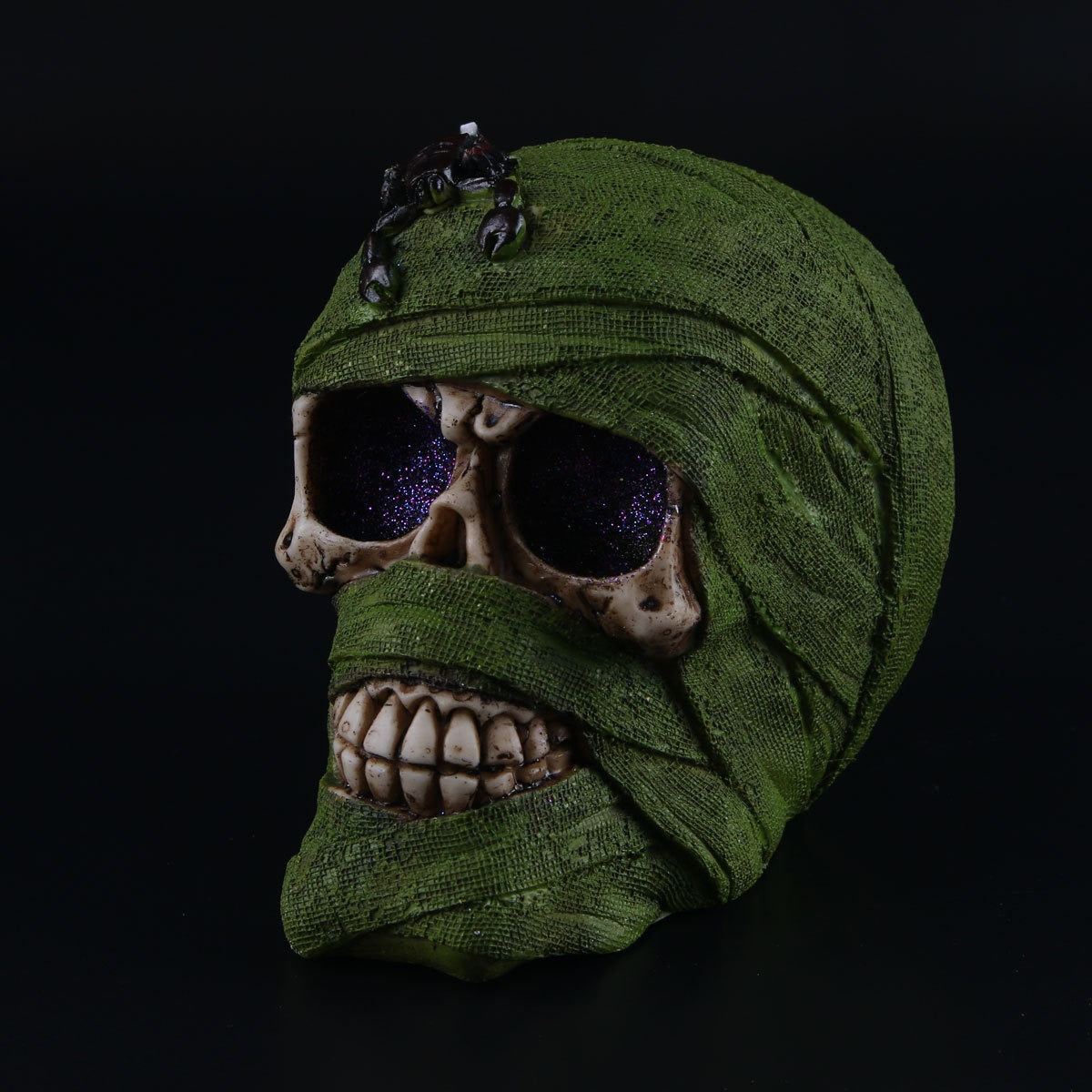Wrapped Resin Skull Ornament for Dramatic Gothic Decor