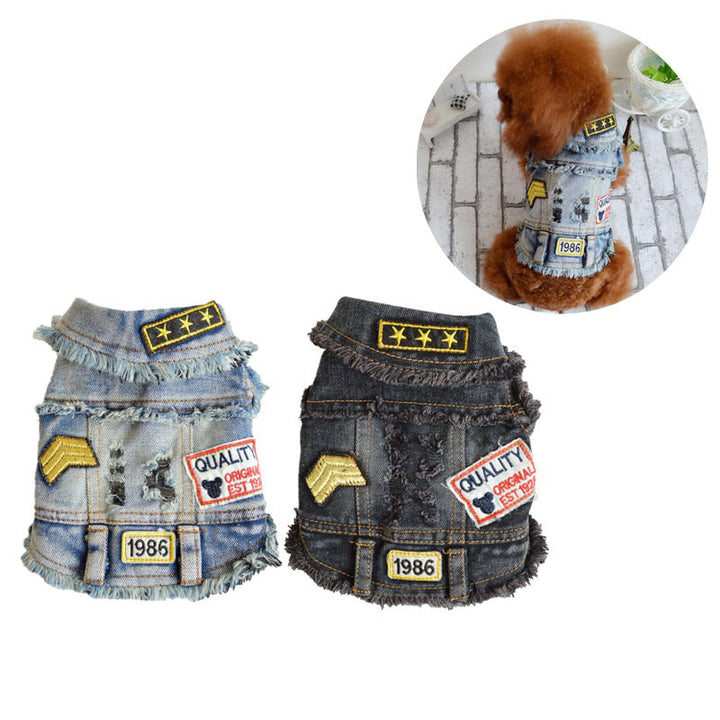 Small Dog Denim Vest With Distressed Cowboy Style Look