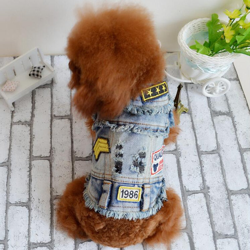 Small Dog Denim Vest With Distressed Cowboy Style Look