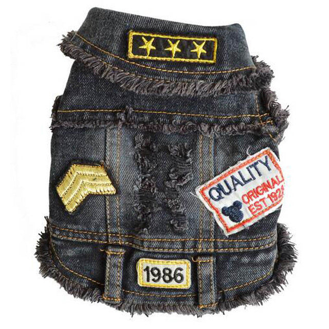 Small Dog Denim Vest With Distressed Cowboy Style Look
